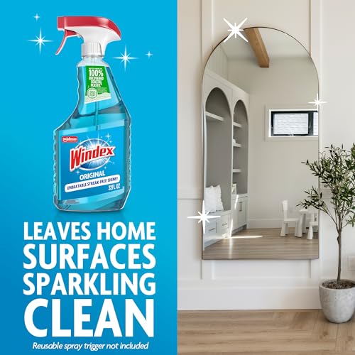 Windex Original Glass and Window Cleaner, 32 Fl Oz Refill Pack of 3 + Trigger