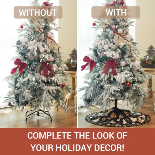 Christmas Tree Skirt 36 Inch Gold & Black Holiday Decor - Merry Christmas