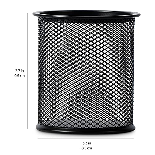 Wire Mesh Pen Holder - Office Desk Organizer for Stationery & Supplies, Black, 3.7 x 3.3 Inches