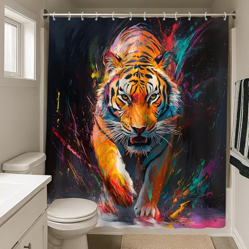Tiger Shower Curtain 70x70 Inch Wild Animal Themed Bathroom Decor - ZZYSKS
