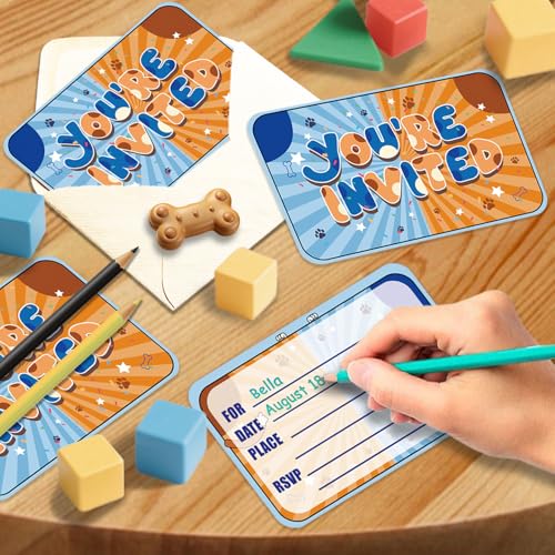 24-Pack Cartoon Dog Birthday Party Invitations with Envelopes & Stickers