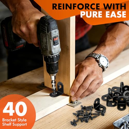 40PCS Black L Brackets for Wood Furniture Reinforcement