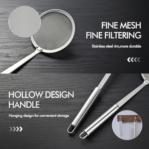 Dehov 5.3 Inch Spider Strainer with Mesh — Heavy Duty Slotted Skimmer for Cooking & Frying