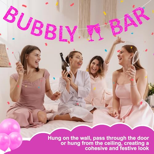 Bubbly Bar Banner Pre-Strung Hot Pink Mimosa Bar Bunting for Bridal Shower