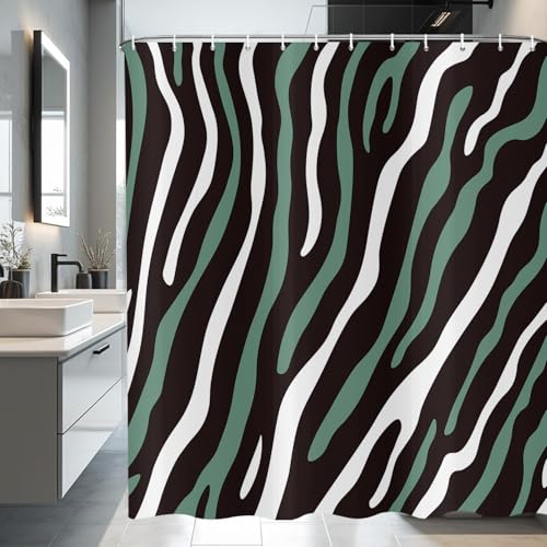 Modern Abstract Green and Black Striped Shower Curtain, 72x72 Inch