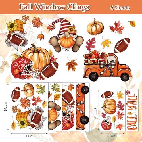 Fall Football Window Clings - 6 Sheets Gnome Pumpkin Decor | Football and Fall Y'all