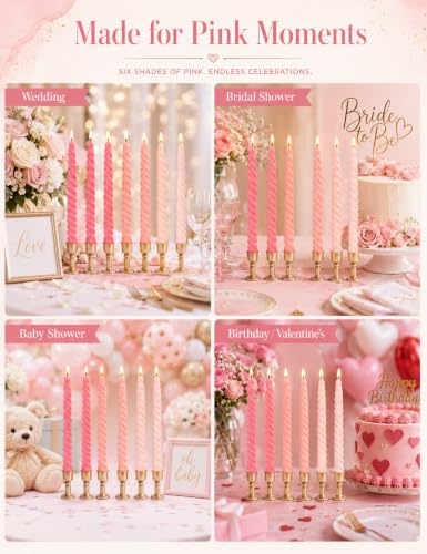 Beilisen 10 Inch Gradient-Pink Spiral Taper Candles, 6 Pack Dripless