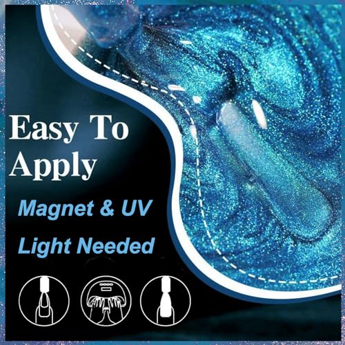 KAHSOSE Blue Jelly Cat Eye Gel Nail Polish Magnetic Reflective Finish