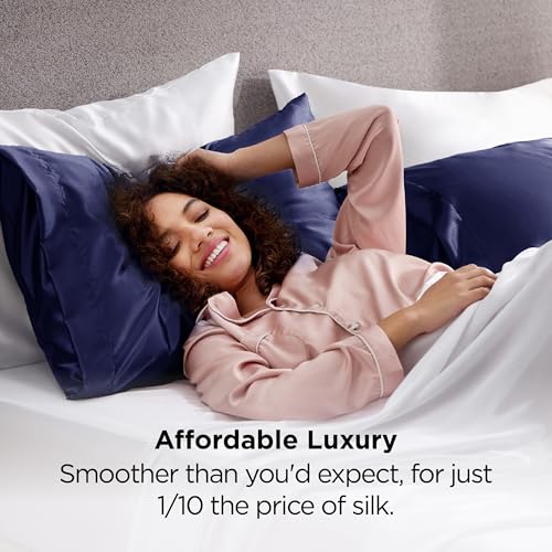 Bedsure Satin Pillowcase Set, Standard 20x26, Navy Blue, 2-Pack