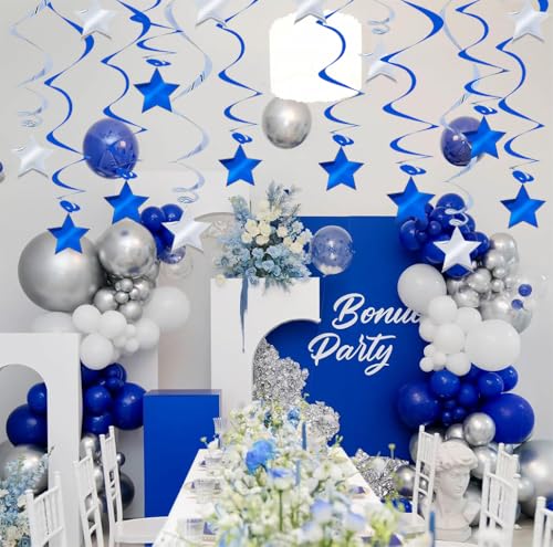 2026 Graduation Hanging Swirls - 32 Pack Blue & Silver Decor