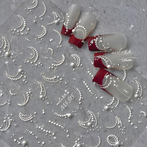 White Pearl Nail Stickers 5D Self-Adhesive French Tip Nail Decals