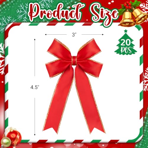 Small Red Satin Christmas Bows - 20 Pack, 3x4.5 Inches Holiday Decorations