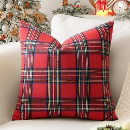 OTOSTAR Christmas Scottish Plaid Throw Pillow Cover, Red and Green, 24x24