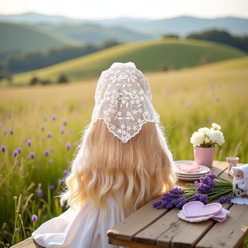 Myuiao White Lace Flower Triangle Headband Sunproof Hair Bandana