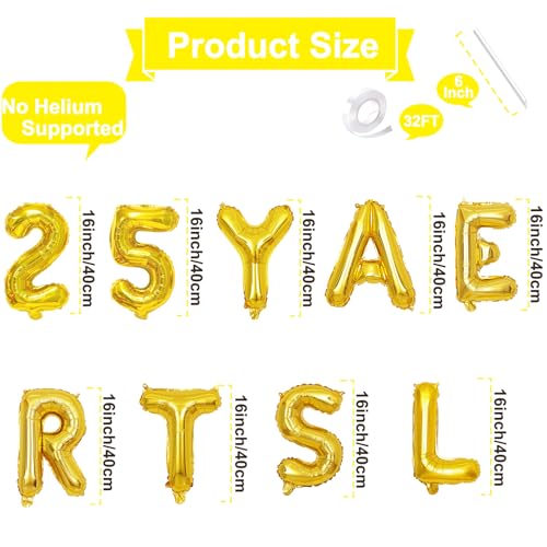 25 Years Later Gold Letter Balloon Banner - 16 Inch Mylar Foil Decorations