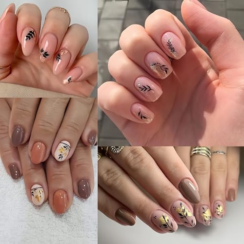Black Gold Fall Maple Leaf Nail Stickers - 8 Sheets Self-Adhesive Autumn Decals