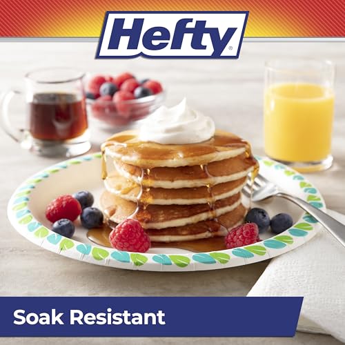 Hefty 8.6 Inch Compostable Paper Plates - Pack of 30, Patterned, Microwave Safe, Soak-Resistant, Plant-Based, Disposable Party Plates
