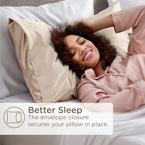 Bedsure Satin Pillowcases Set of 4, Standard Size 20" x 26", Beige