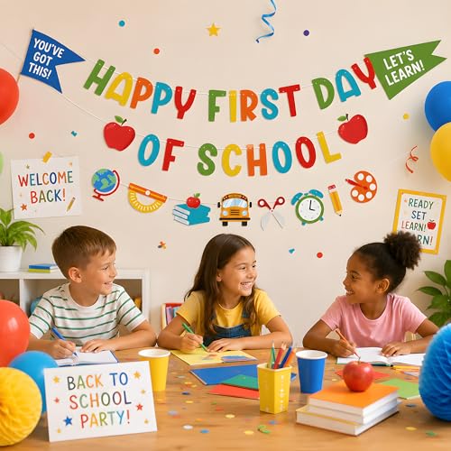 Happy First Day of School Banner - Back to School Classroom Decor