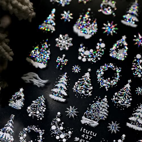 5D Embossed Christmas Nail Art Stickers Self-Adhesive Gold Silver Winter Decals