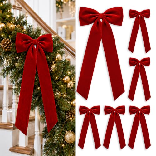 Red Velvet Christmas Tree Bow Set - Large Holiday Decor, Single-Bow Variation