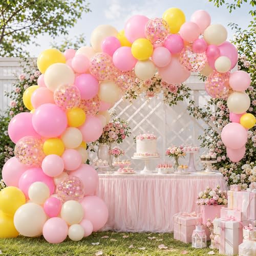 FEYG 60-Piece Pink and Yellow Latex Balloon Set - 12 Inch Party Decor