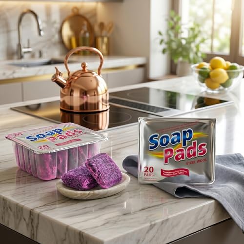 SteadMax 20 Pack Steel Wool Soap Pads for Tough Kitchen Cleaning