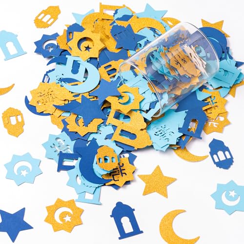 Eid Mubarak Table Confetti Blue Gold Star Moon Lantern Decor 300Pcs