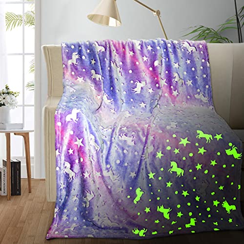 TEHALK Unicorn Glow in the Dark Blanket - Soft Fleece Throw 40"x60" (Unicorn2)