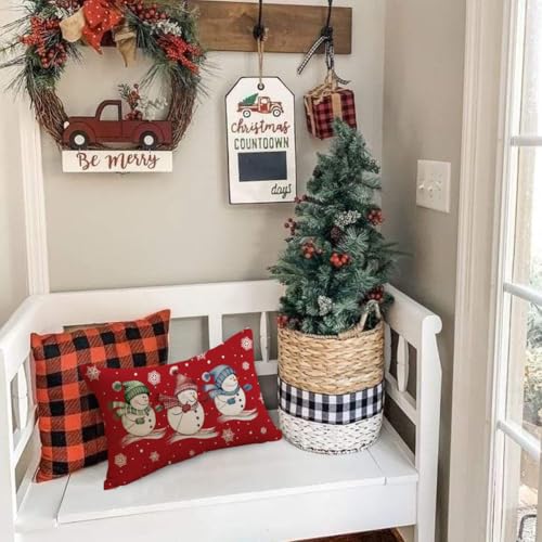 Christmas Snowman Pillow Cover 12x20 Red Lumbar Decor Holiday Home Accent - Variation of THIS listing