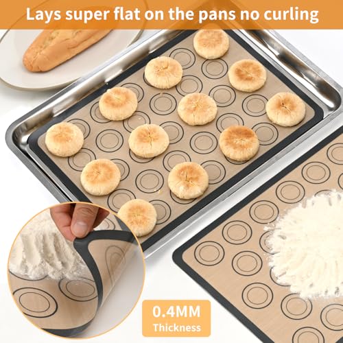 Luckyiren Silicone Baking Mats Set with Circles for Macarons & Cookies, 2 Pack Half Sheet, Gray/Beige