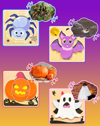 Oomloid Halloween Wooden Puzzles for Toddlers, 4-Pack Montessori Toys