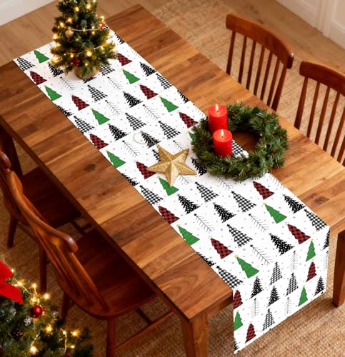 3-Pack Christmas Plastic Table Runners - 14x108 inches, Gingham Design