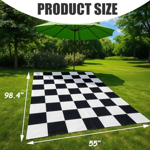 BRALEO Black and White Checkered Tablecloth, 55" x 98" PVC Party Table Cover
