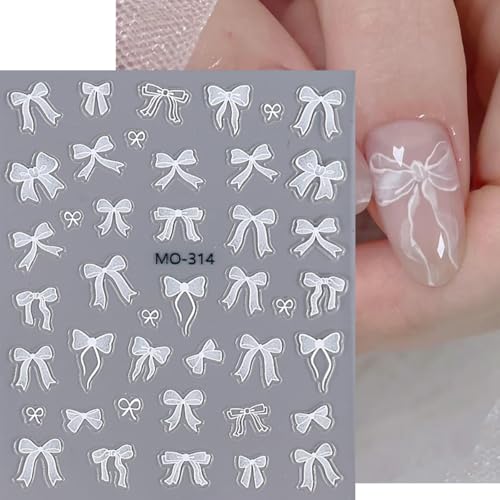 5D Bows Nail Art Stickers & Decals - Pink & White Embossed Bowknot Manicure