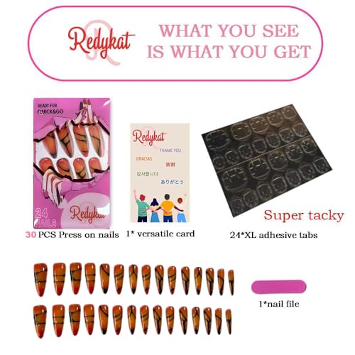 Redykat Extra Long Stiletto Press On Nails Orange Aura False Nails