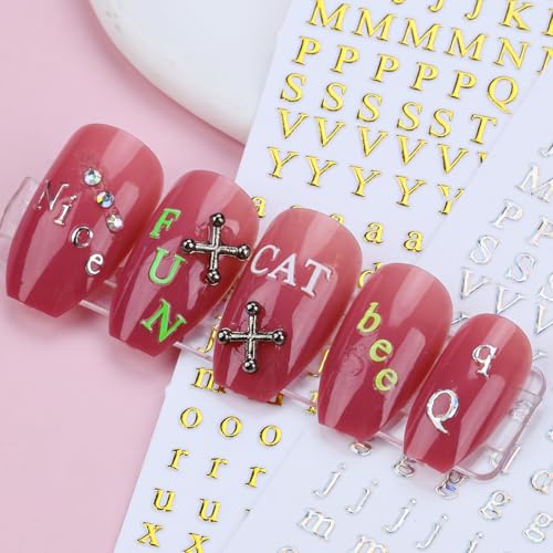 Kikonoke 12 Sheets Alphabet Nail Art Stickers Self-Adhesive Letter Decals