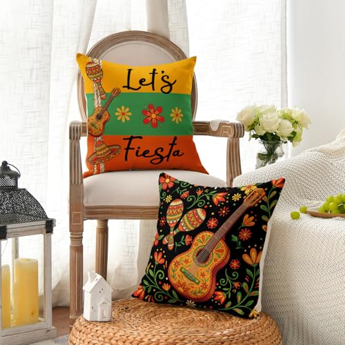 Cinco de Mayo Throw Pillow Covers 18x18, Set of 4 Fiesta Cushion Cases