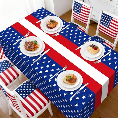Childom 3-Pack Patriotic Disposable Plastic Tablecloths, 54"x108" Red & Blue