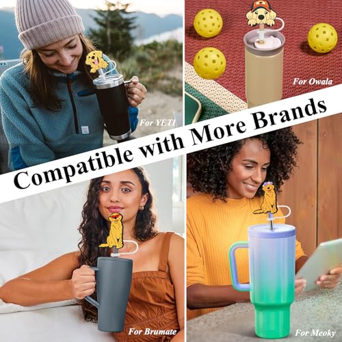 Golden Retriever Silicone Straw Covers 4PCs - Playful Dog-Themed Drink Toppers