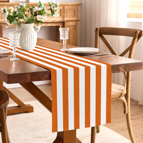 Orange & White Striped Table Runner 13" x 72" for Parties