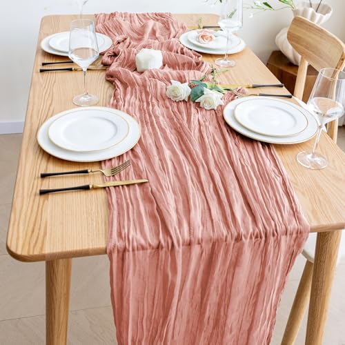 Dark Rose Cheesecloth Table Runner 10ft Pack of 2 Boho Gauze Decor
