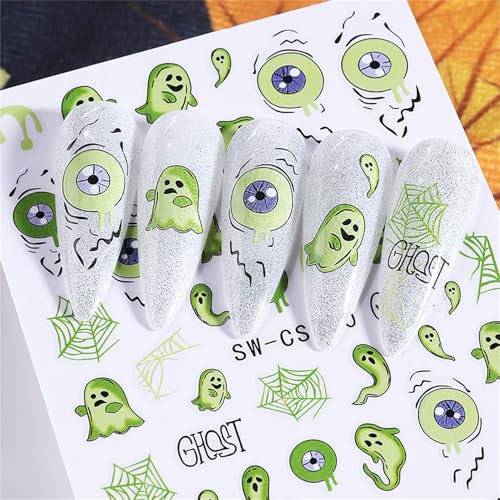 TailaiMei 6 Sheets Halloween Nail Stickers Pumpkin Bat Decals