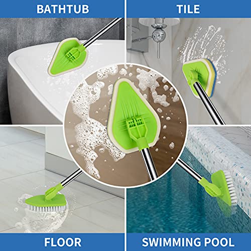 2-in-1 Extendable Shower Scrubber with Stiff Bristle & Sponge Brushes