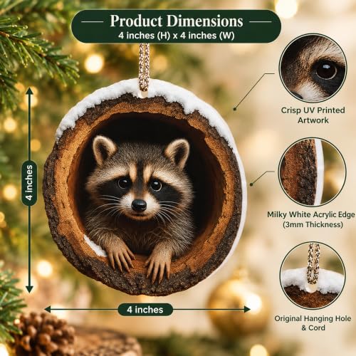 Raccoon Christmas Ornament - Woodland Animal Holiday Decor - RUSATEN Raccoon 3