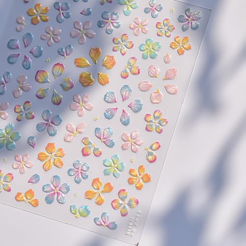 LYLYNB 5D Embossed Flower Nail Stickers Self-Adhesive Floral Decals