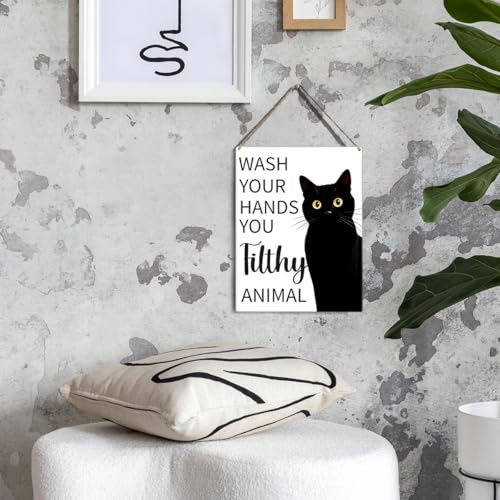 Funny Cat Bathroom Sign - Cute Black & White Cat Wall Decor