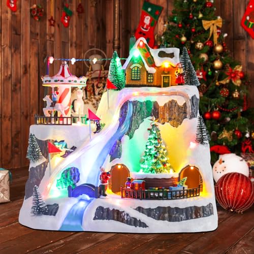 Christmas Village House Musical Skiing Mountains with LED Lights & USB