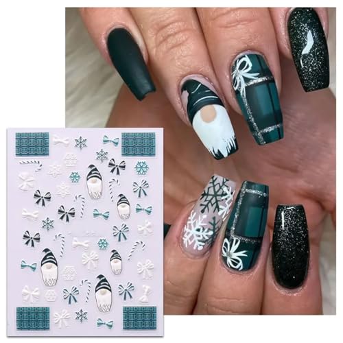 BELSITA 5D Embossed Christmas Nail Decals - Santa Snowflake Stickers (3 Sheets)