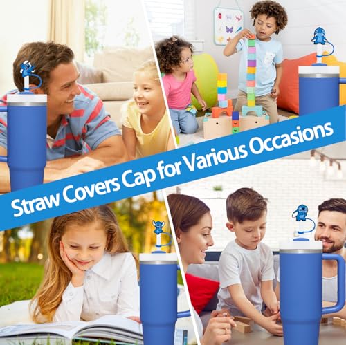 5PCS Silicone Straw Covers for Stanley Cup - Blue Monster Toppers